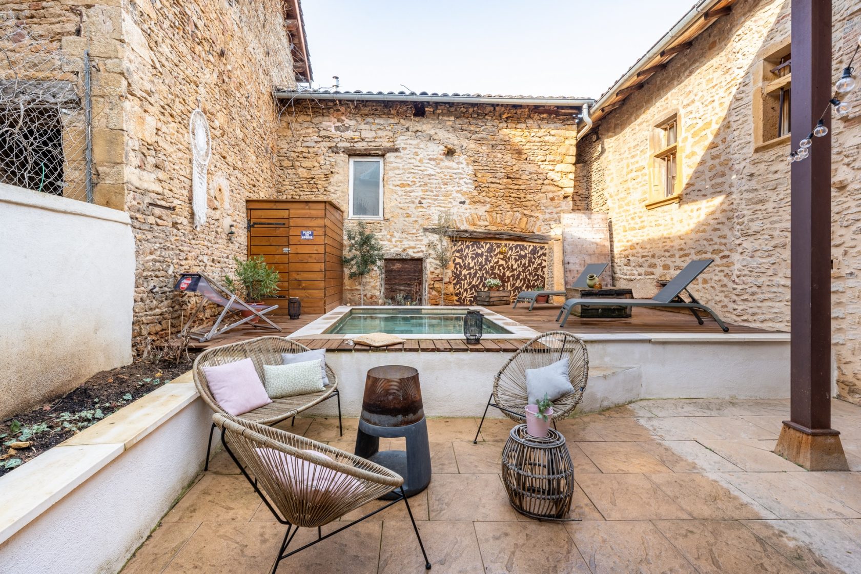 Unusual village house with interior courtyard and swimming pool