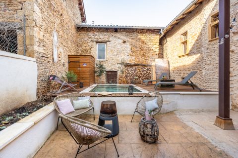 Unusual village house with interior courtyard and swimming pool