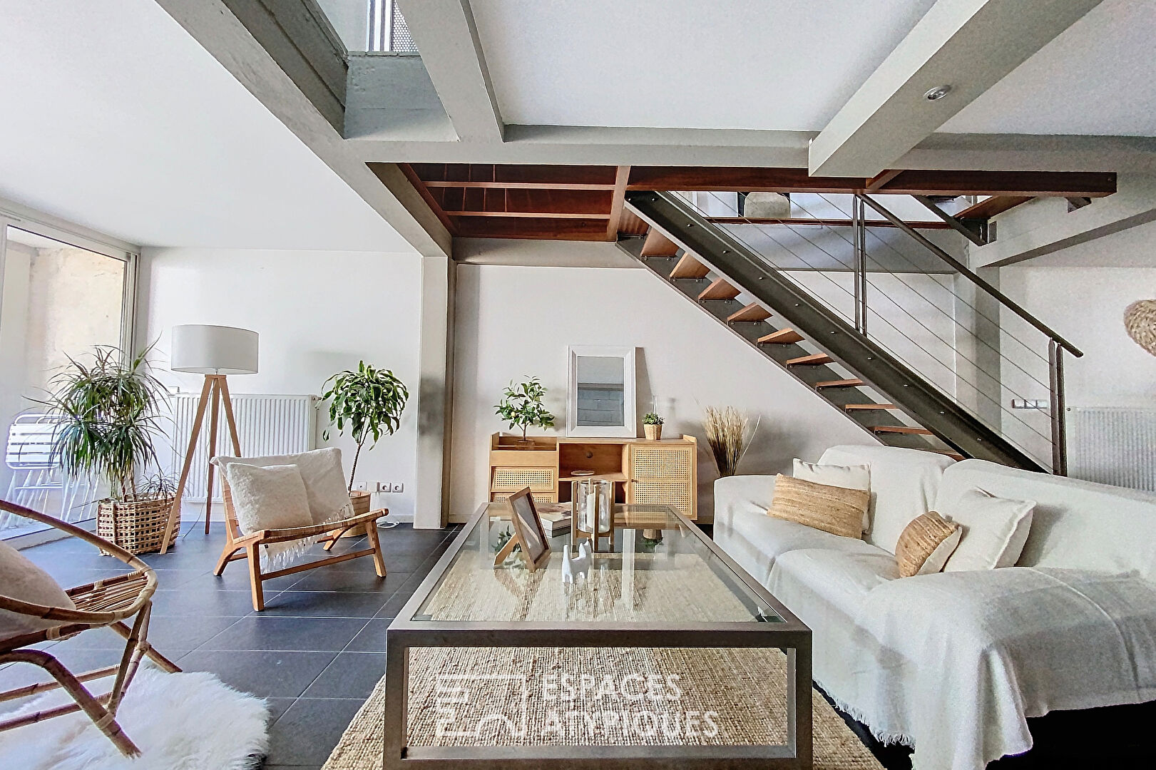 Industrial loft with green patio