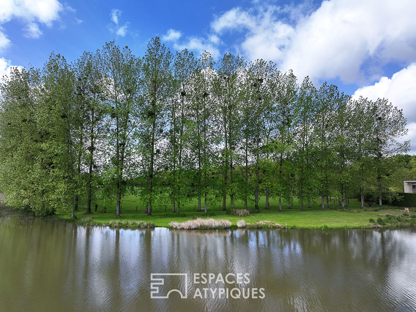 Architect-designed property in the heart of a park with pond and swimming pool