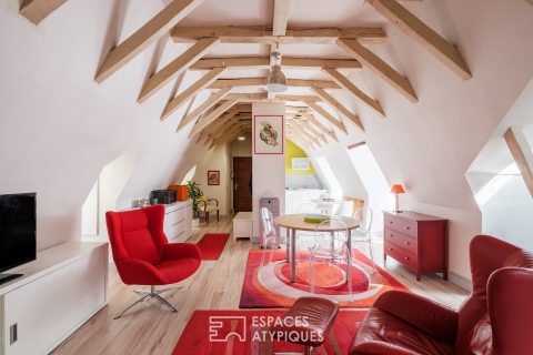 Top floor with exposed frame, overturned boat hull
