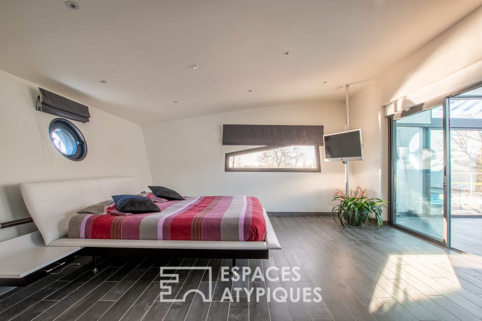 Architect-designed house on the water with indoor pool