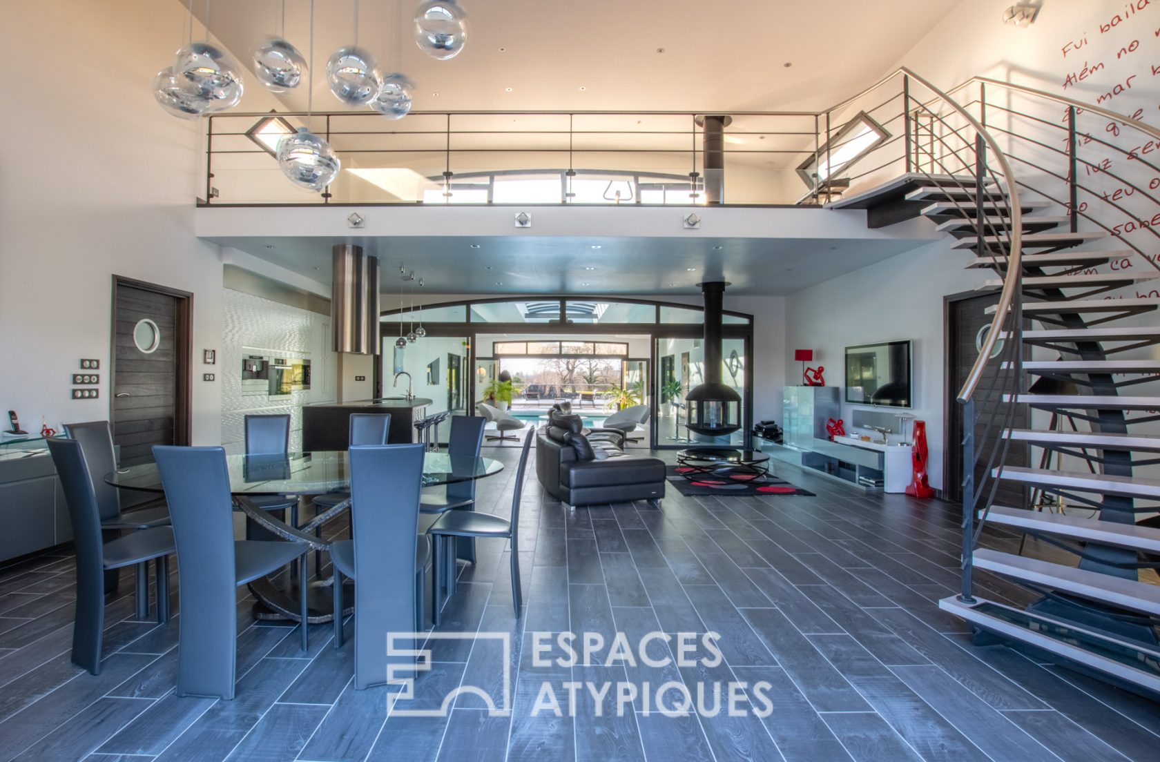 Architect-designed house on the water with indoor pool