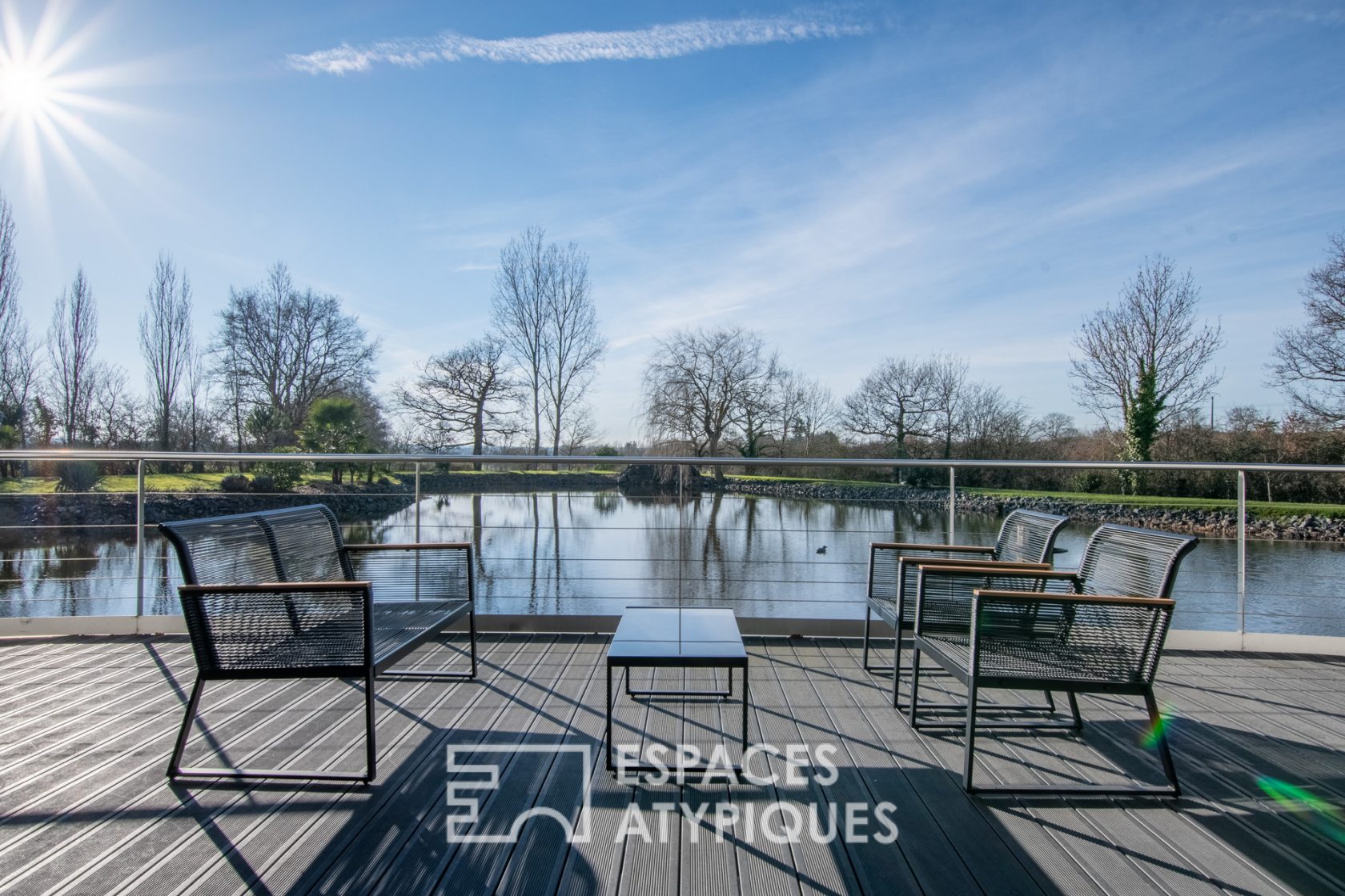 Architect-designed house on the water with indoor pool