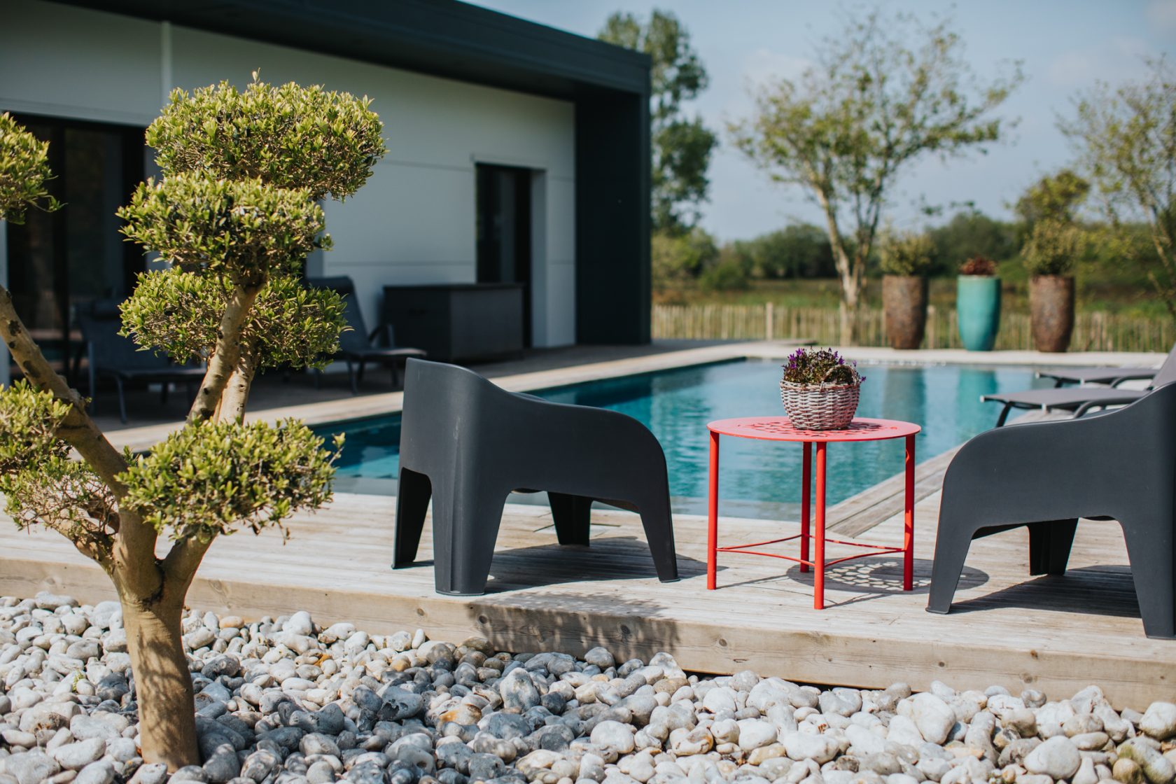 Contemporary family with swimming pool