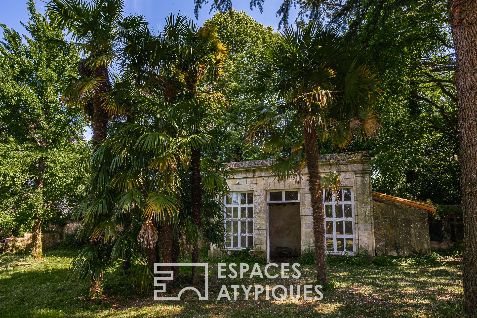 Old residence nestled in a lush green setting