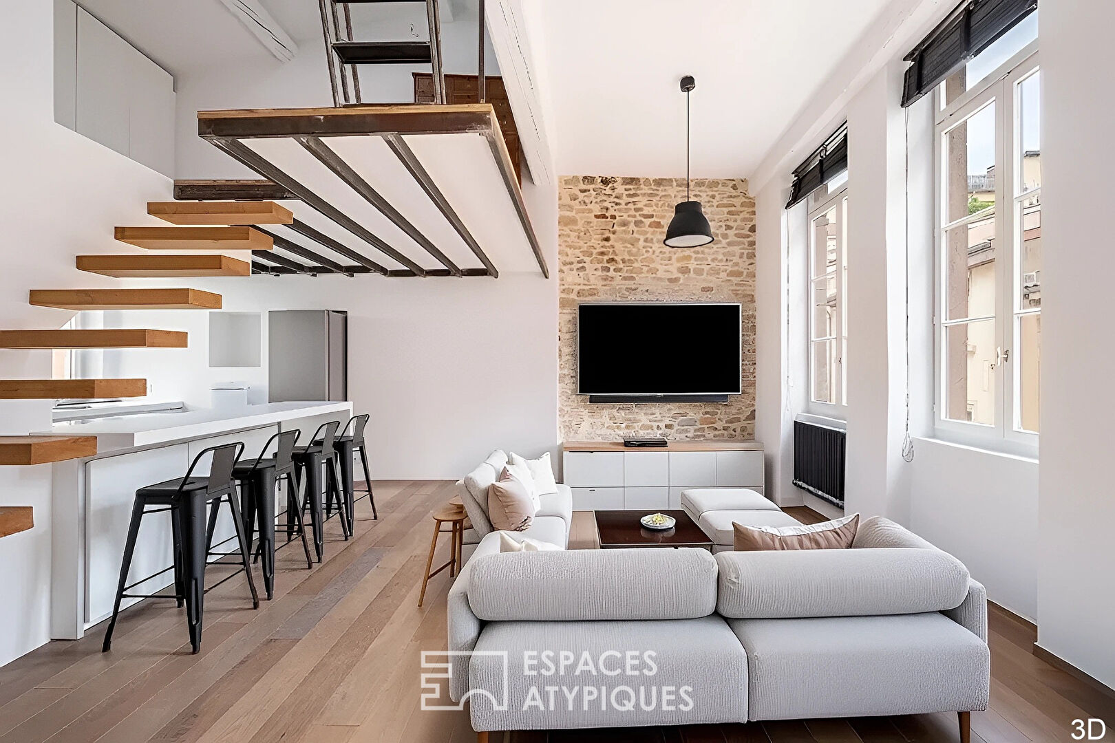 Duplex rénové en dernier étage
