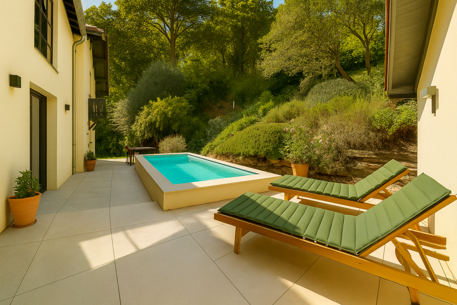 Anciennes écuries rénovées par architecte avec jardin bucolique et piscine proche île-Barbe