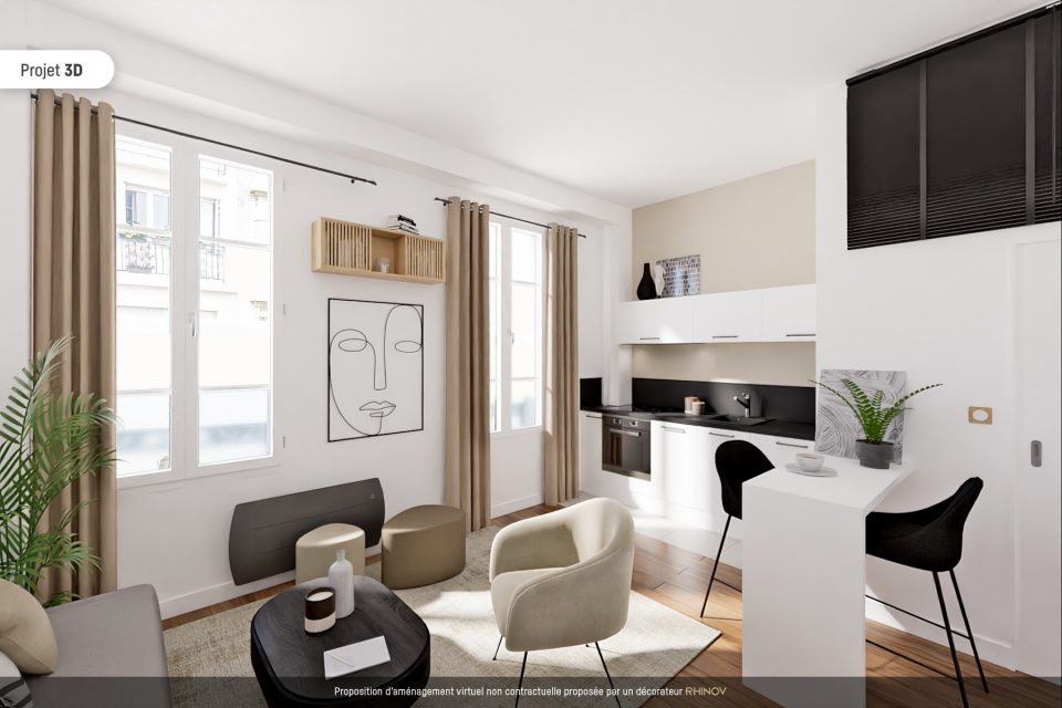 Studio lumineux à l'esprit loft quartier Lamarck