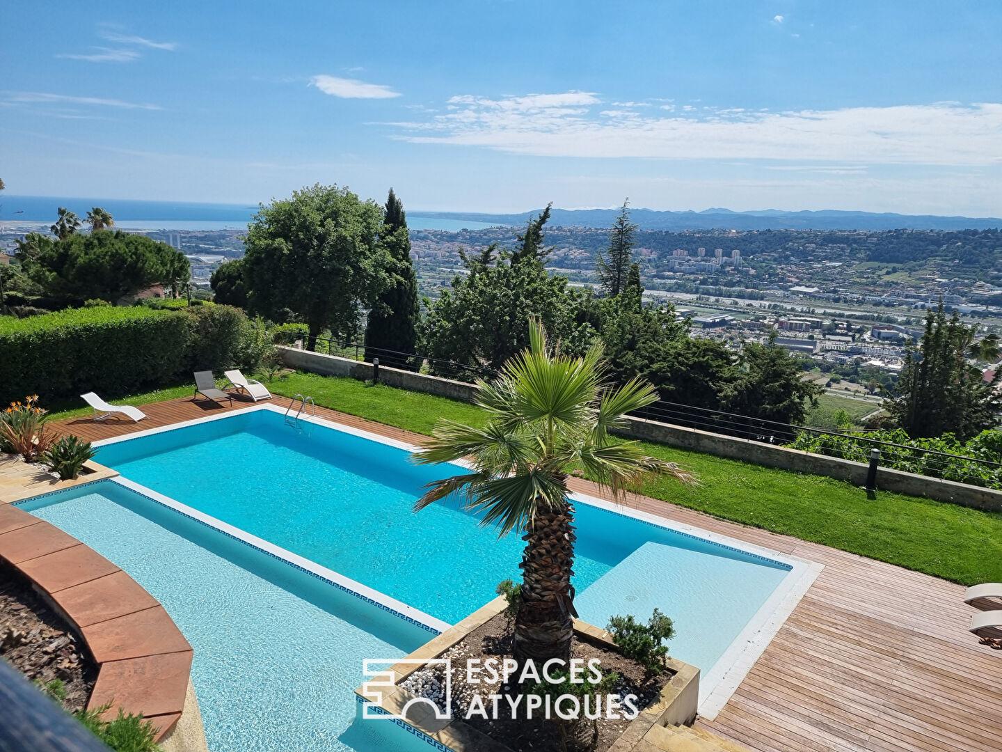 Fabron – Bien d&rsquo;exception en rez-de-jardin avec vue panoramique mer