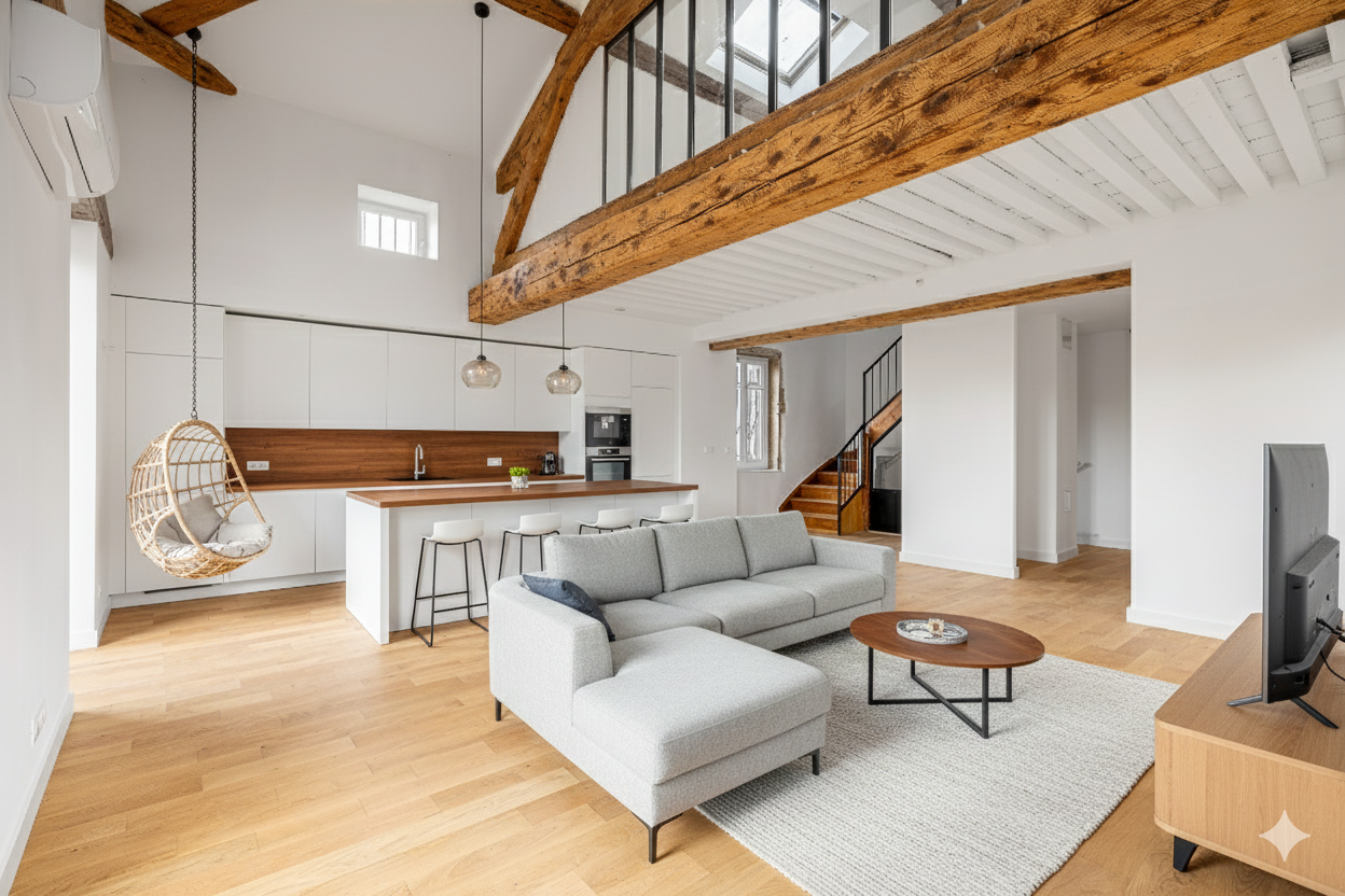 Un duplex comme une maison avec jardin et balcon