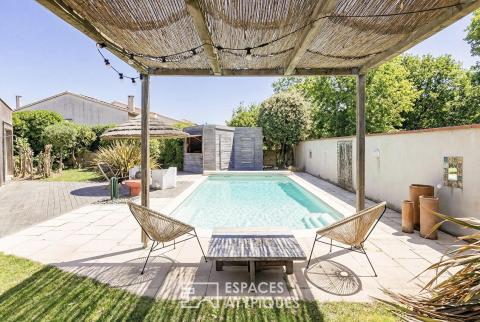 Modernist villa with swimming pool and landscaped garden