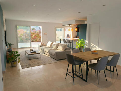 Contemporary single-storey villa, swimming pool and garden