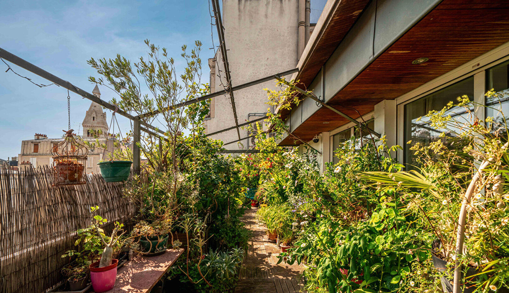 Terrasse végétalisée de 80 m² de la maison sur le toit vendue à Paris 14e par Espaces Atypiques