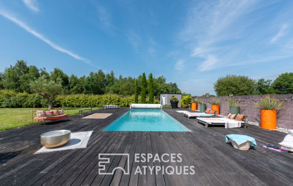 Longère design avec piscine et showroom ? À Vignoc, sur l'axe Rennes / Saint-Malo