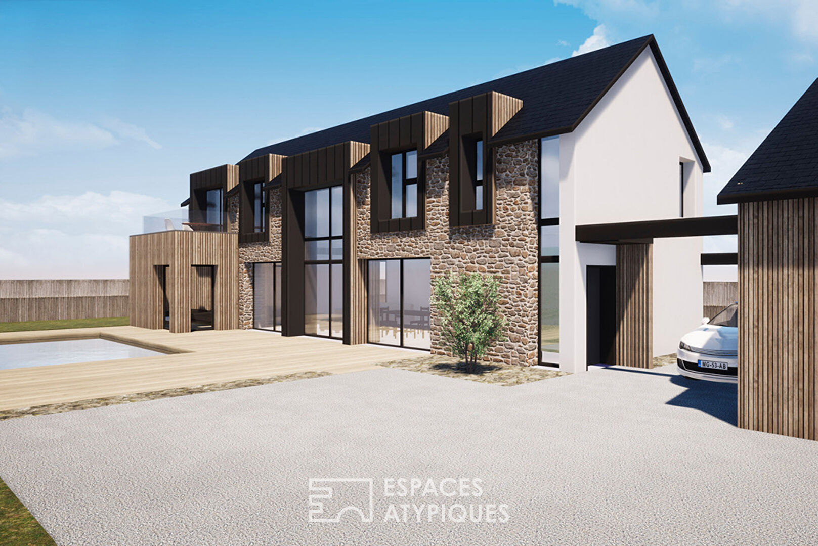 Maison d’architecte avec piscine à cinq minutes au Sud de Fougères