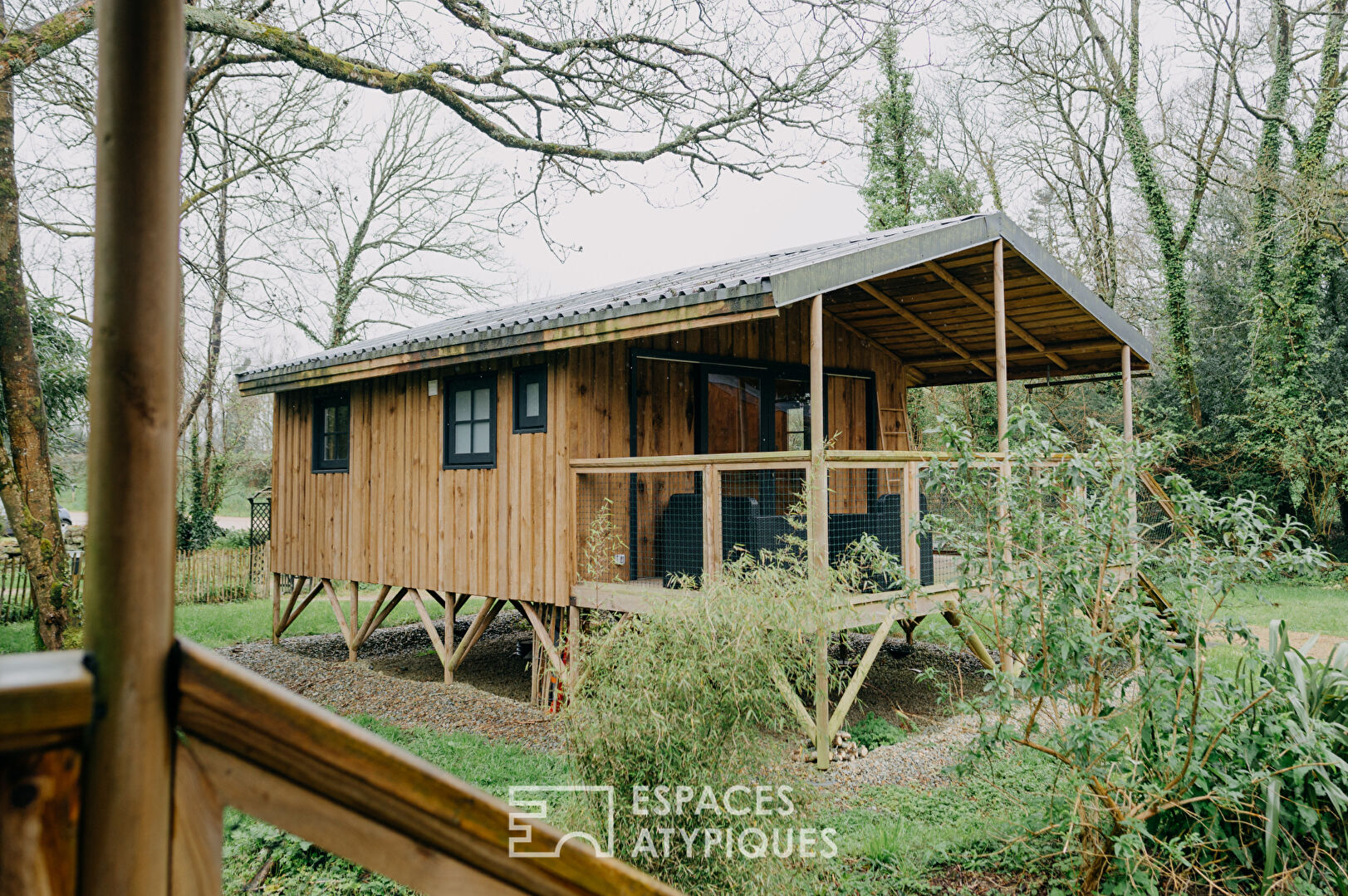 Property and its eco lodge nestled in a green setting
