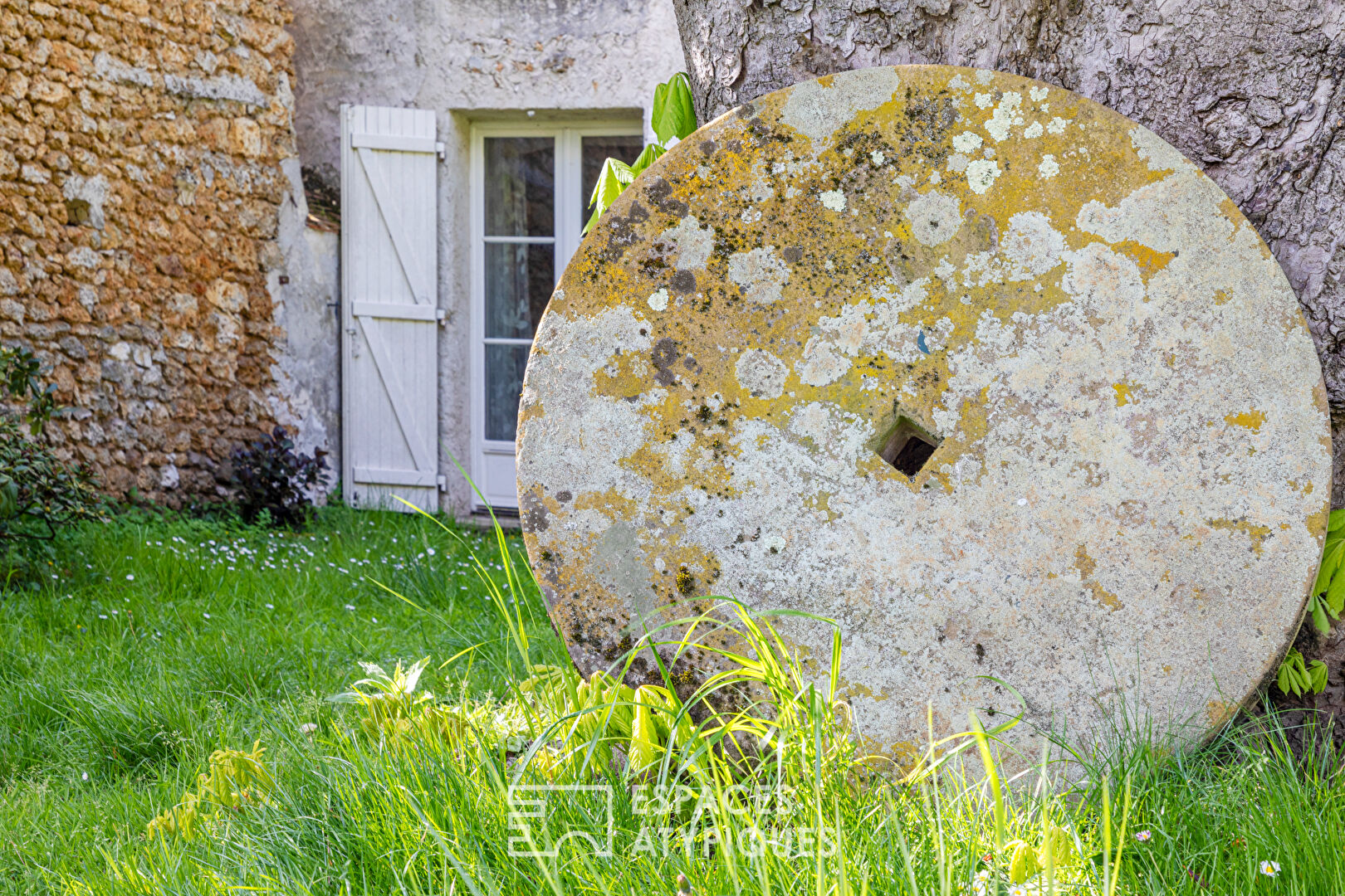 Large stone property, nestled behind its wisteria