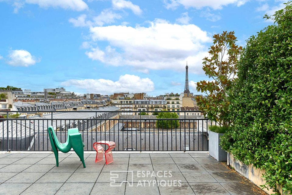 Dernier étage avec terrasse plein ciel et vue Tour Eiffel - Janson de Sailly
