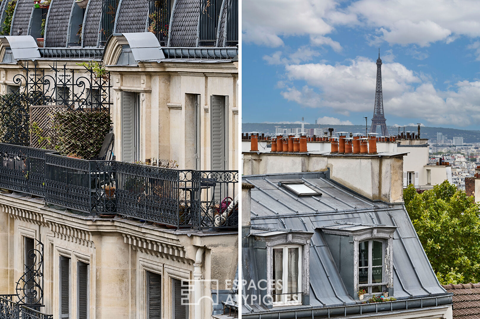 Dernier étage Montmartrois avec balcons et vues aux Abbesses