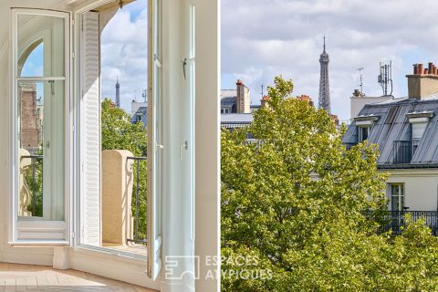Haussmannien traversant en étage élevé avec balcons et vue proche Village d’Auteuil
