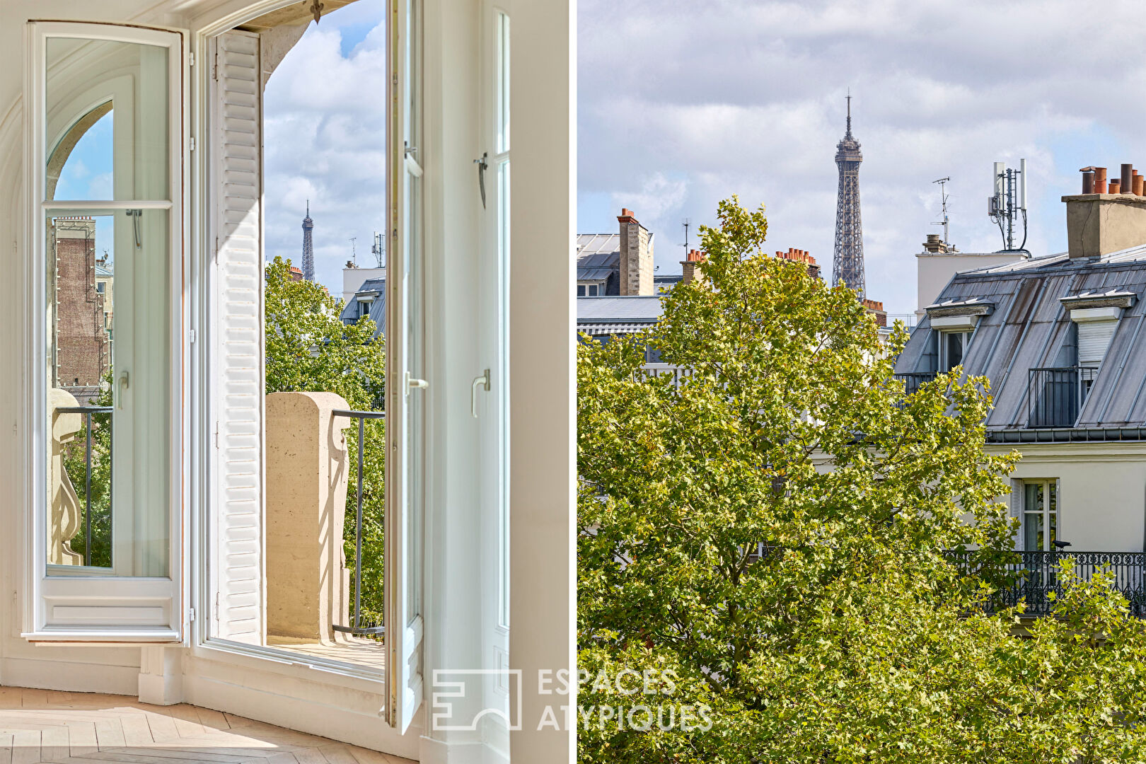 Haussmannien traversant en étage élevé avec balcons et vue proche Village d’Auteuil