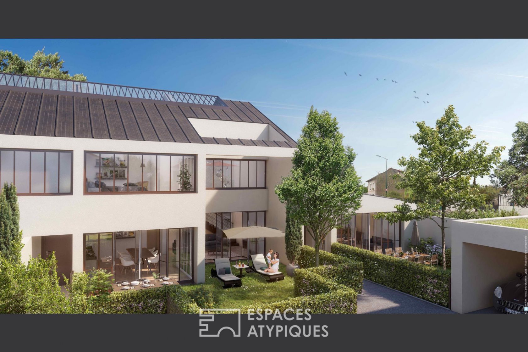 Contemporary loft-apartment with garden and patios