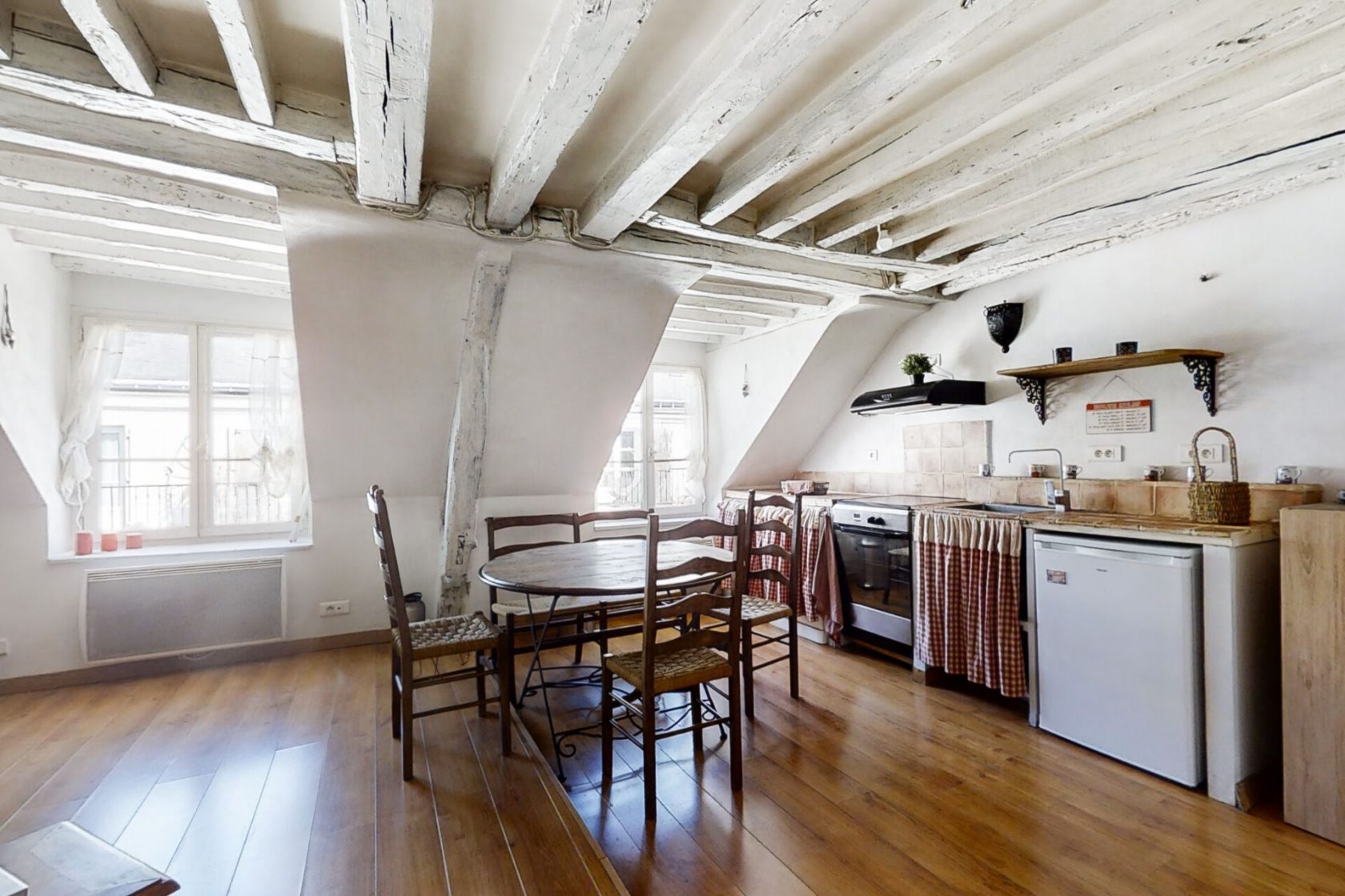 Crossing top floor and exposed beams