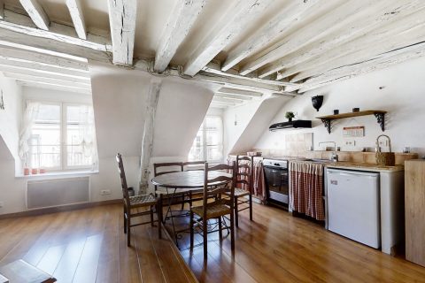 Crossing top floor and exposed beams