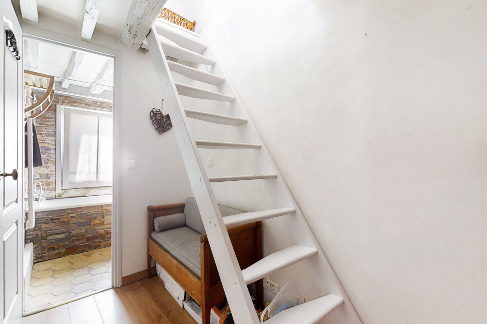Crossing top floor and exposed beams