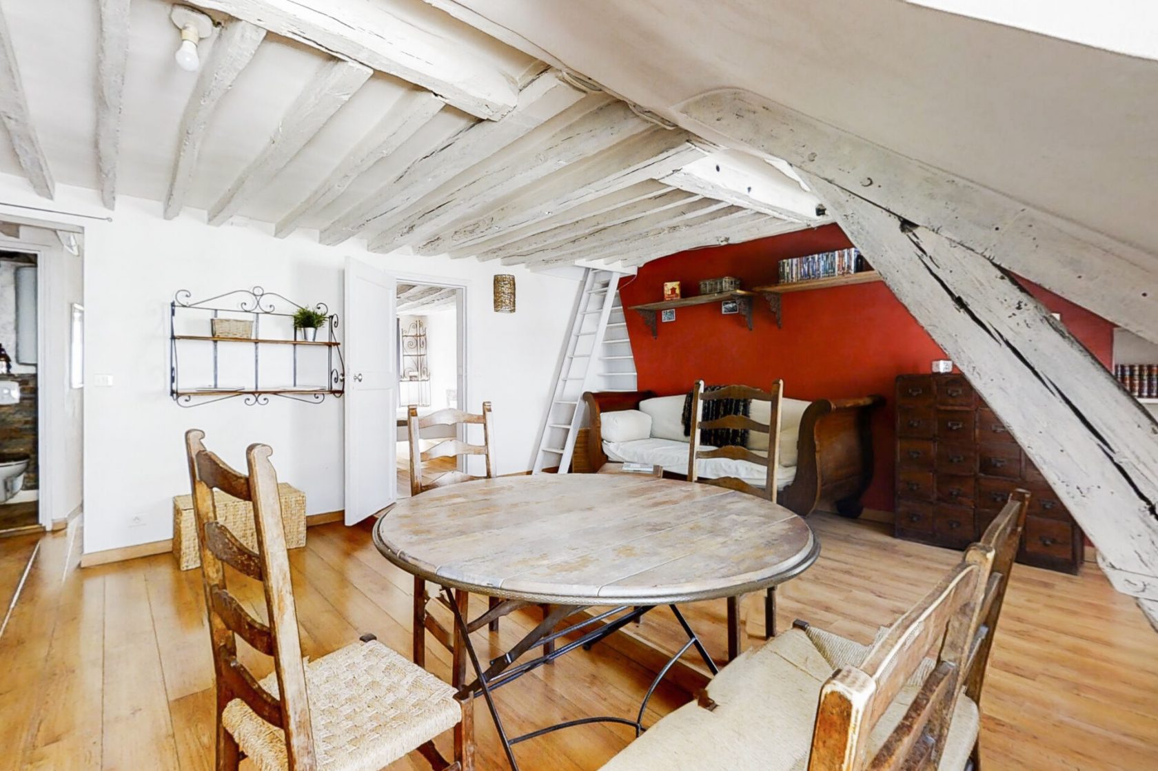 Crossing top floor and exposed beams