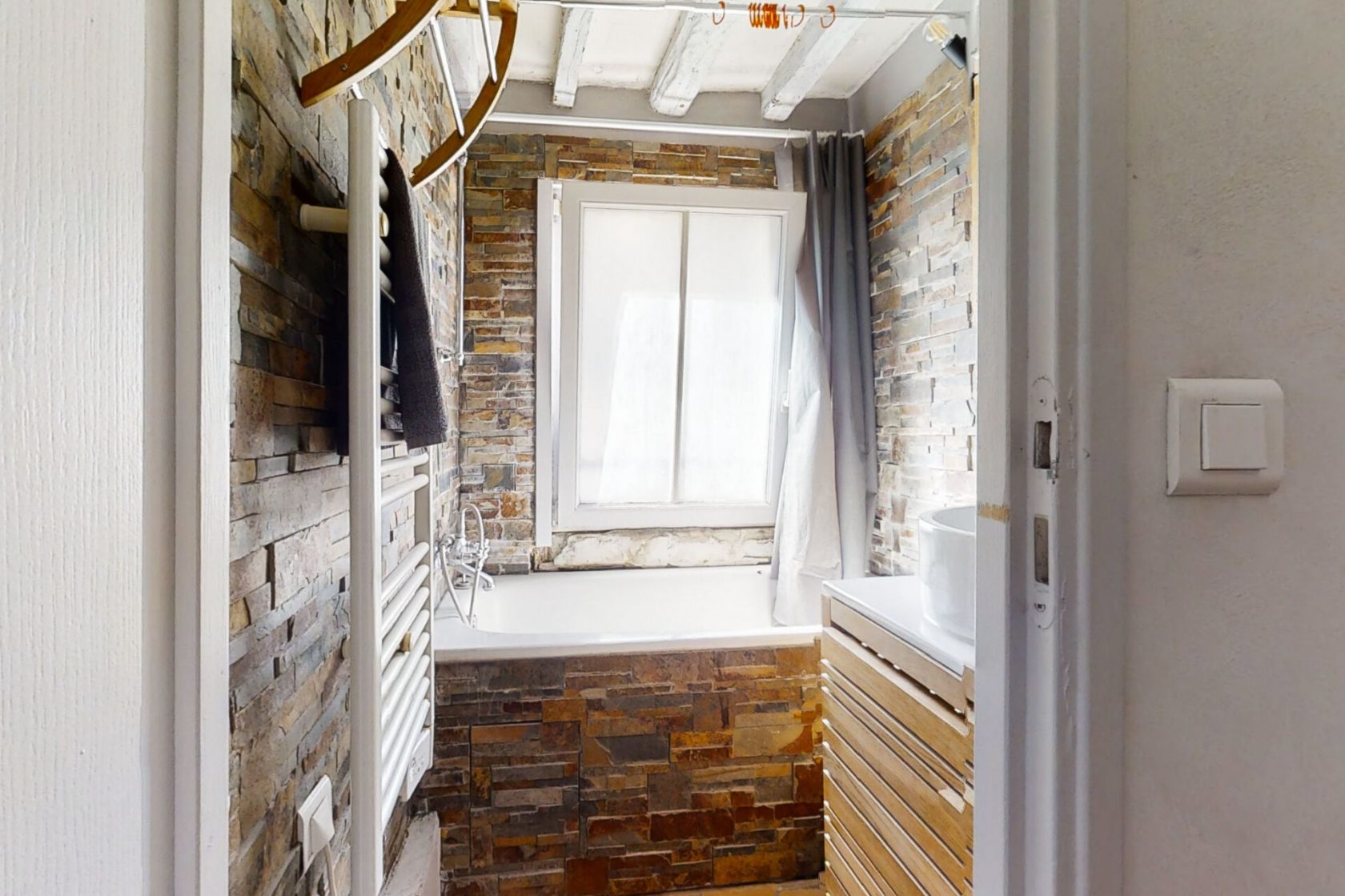 Crossing top floor and exposed beams