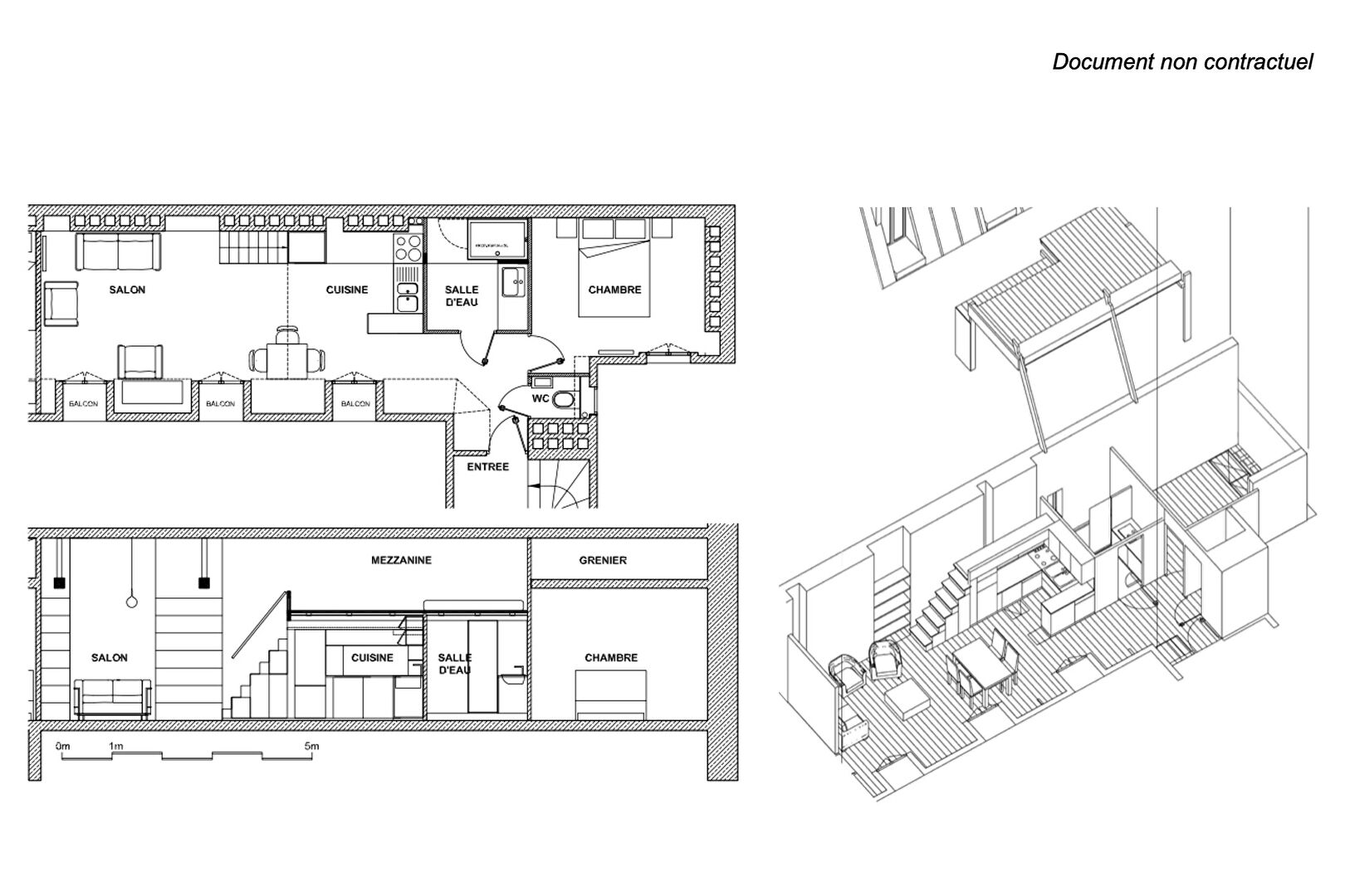 Renovated top floor apartment with balconies