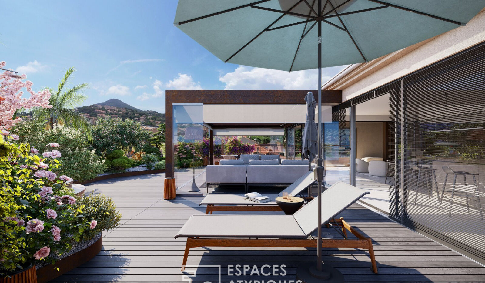Penthouse avant-gardiste, terrasse, vue mer, commerces à pied