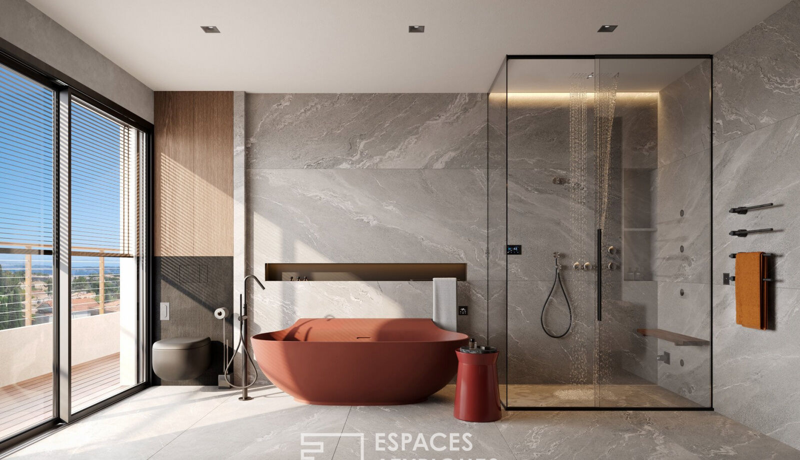 Penthouse avant-gardiste, terrasse, vue mer, commerces à pied