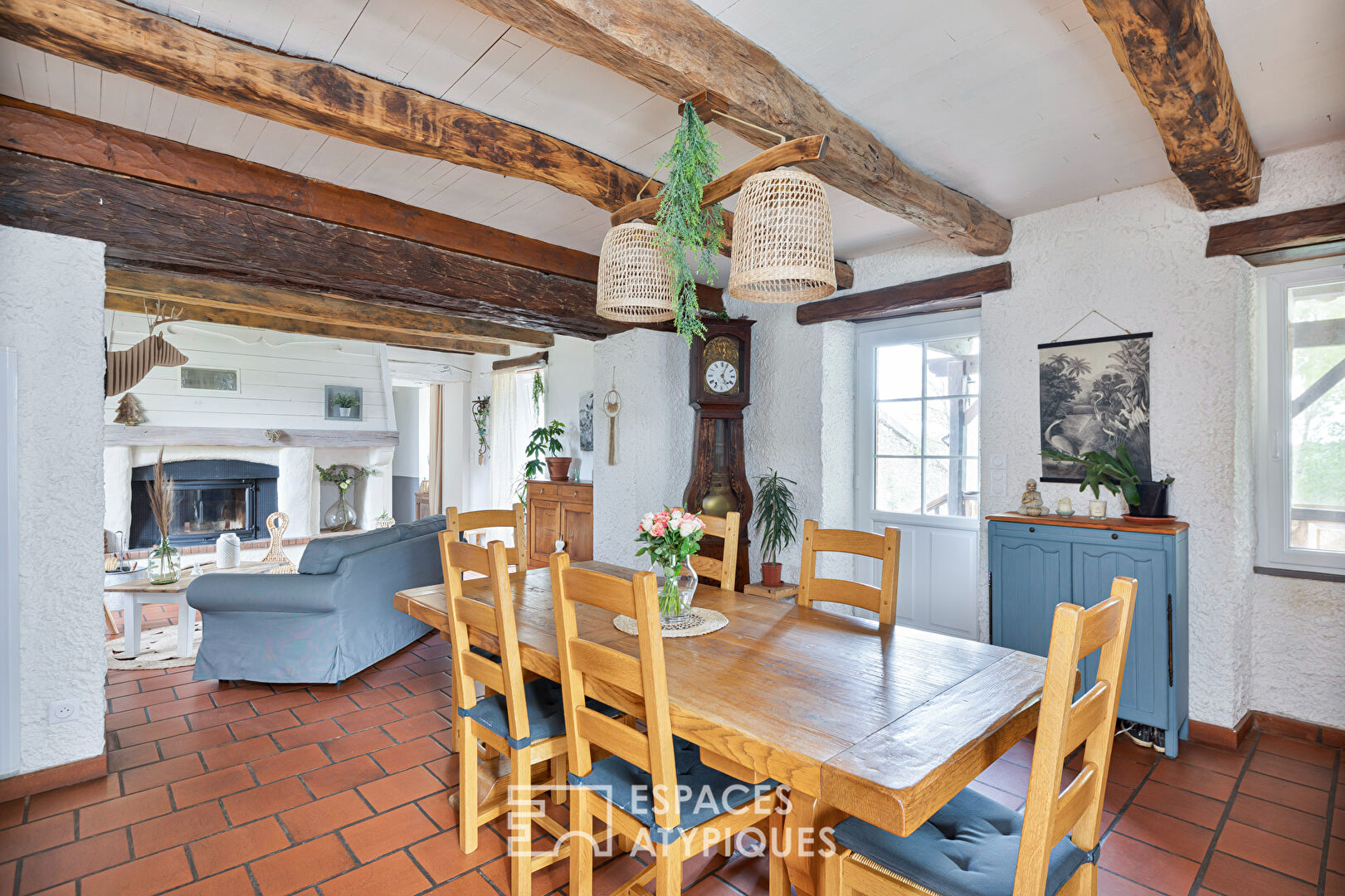 Old renovated farmhouse with outbuildings