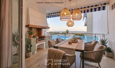 Appartement en 1ere ligne, vue sur mer, plage et piscine