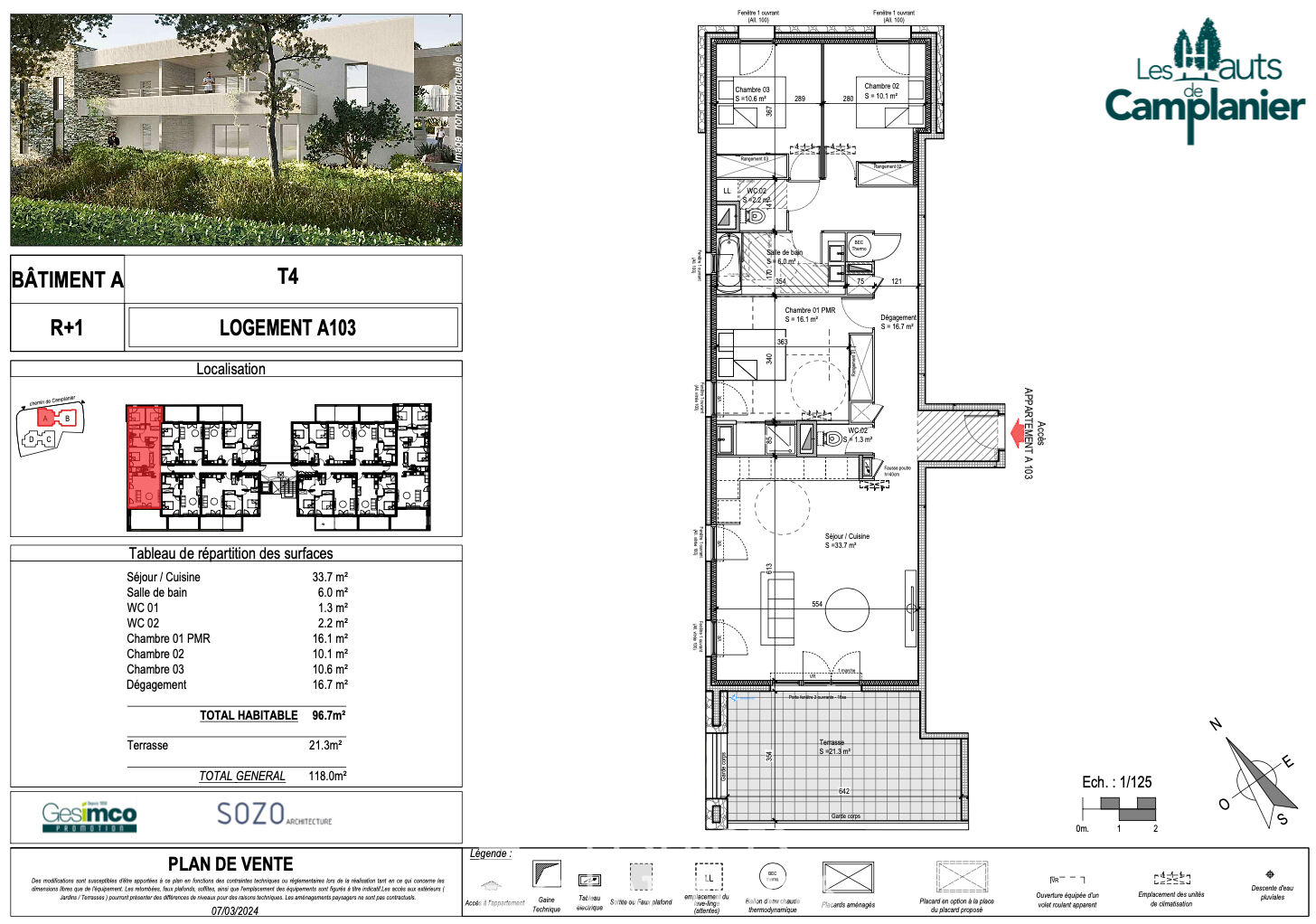 Appartement P4 avec terrasse, jardin, garages et ascenseur quartier Camplanier