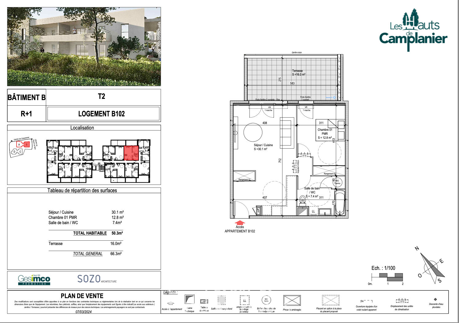 Appartement P2 avec terrasse, garage et ascenseur quartier Camplanier