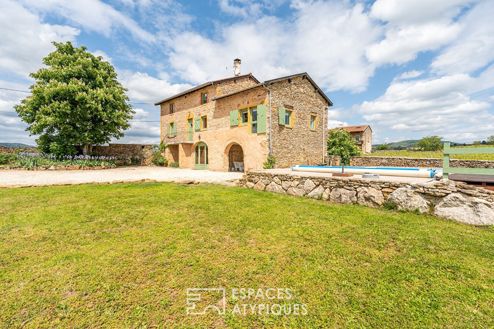 Golden stone house with swimming pool and view
