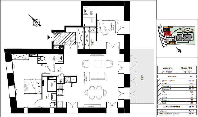 Rez-de-jardin neuf, avec 2 places de stationnement – Dax – 81 m²