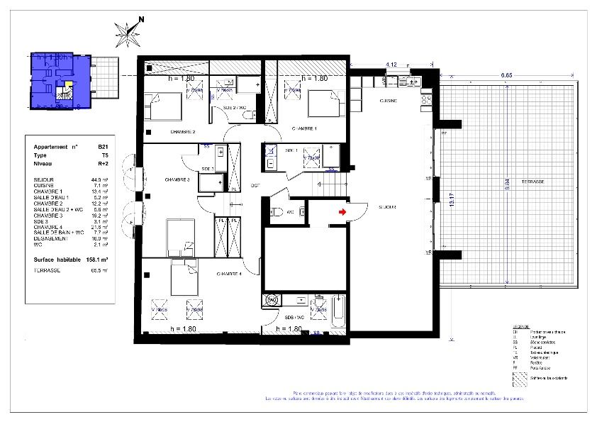 Toit terrasse de 156 m² avec terrasse 65 m²