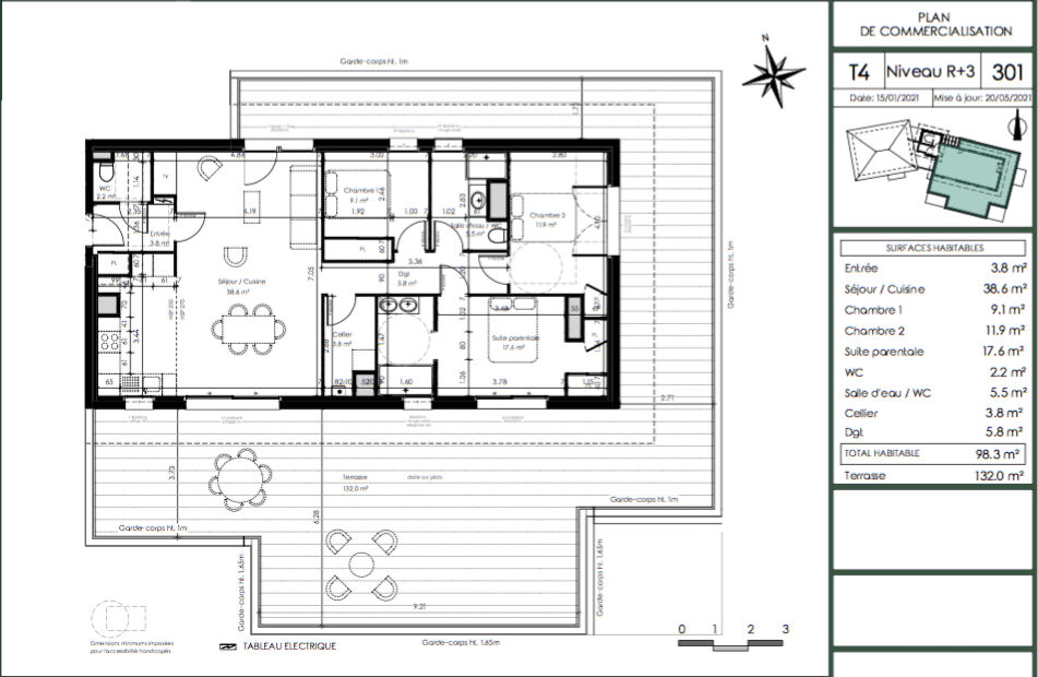 Toit terrasse 4 pièces – Anglet – 759 000