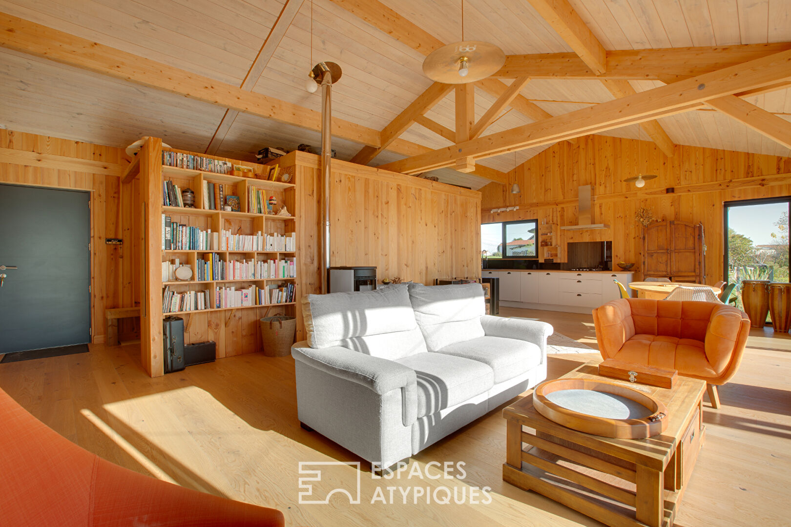 Wooden country house overlooking the Pyrenees mountain range