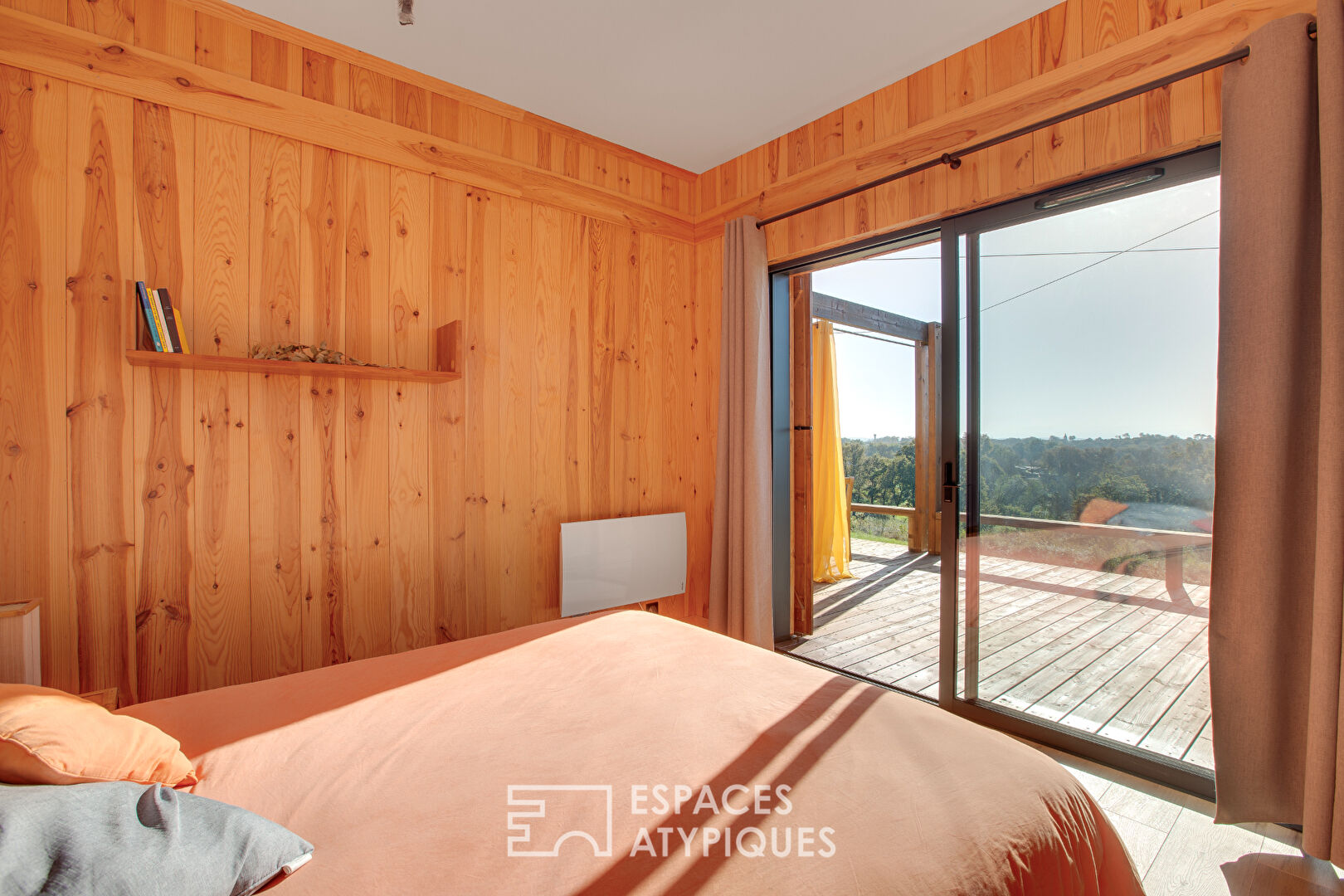 Wooden country house overlooking the Pyrenees mountain range