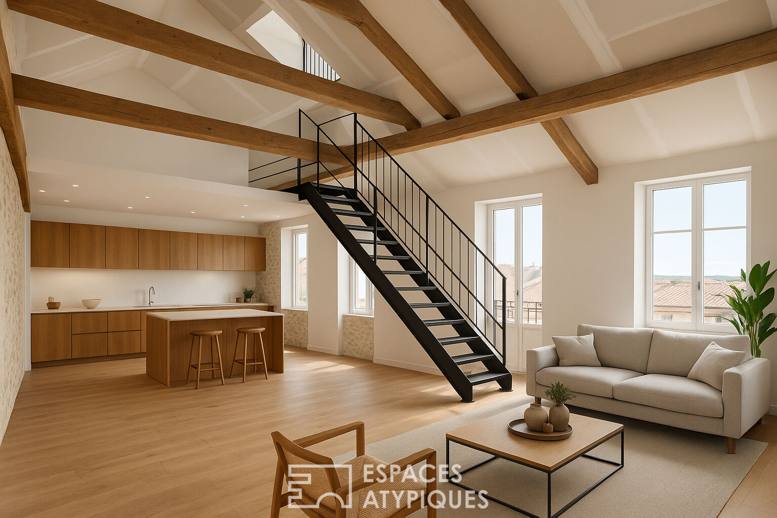 Loft en dernier étage avec vue sur les toits de Narbonne