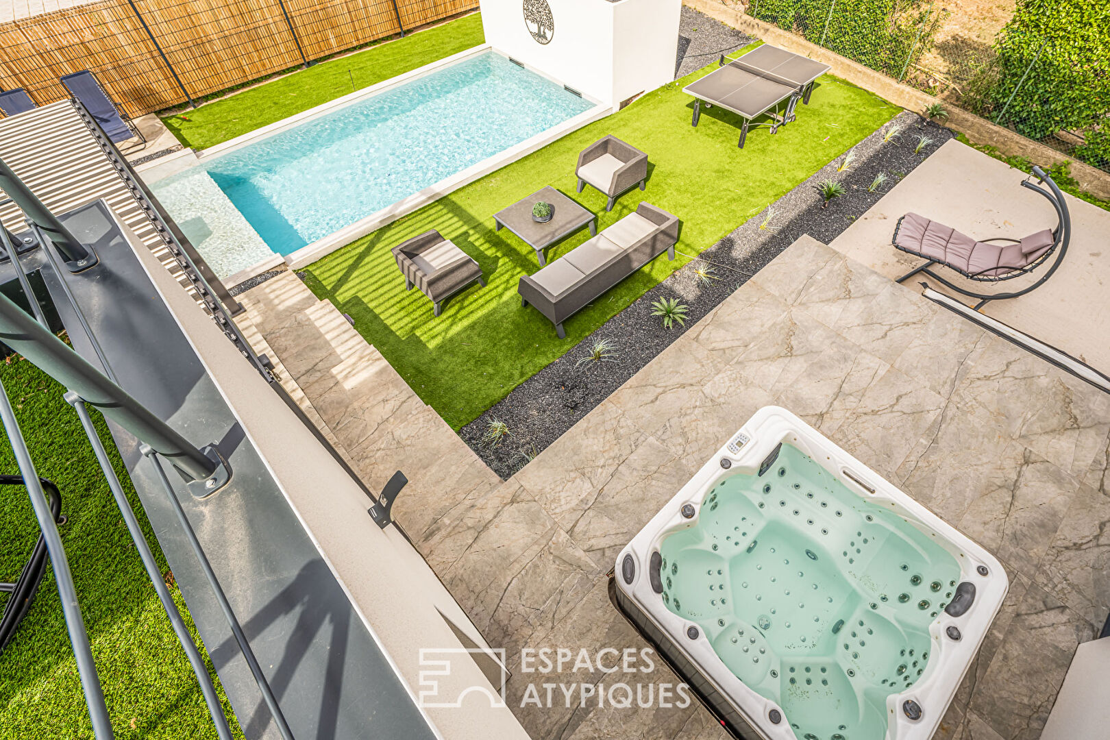 Superb contemporary villa with swimming pool and landscaped garden.