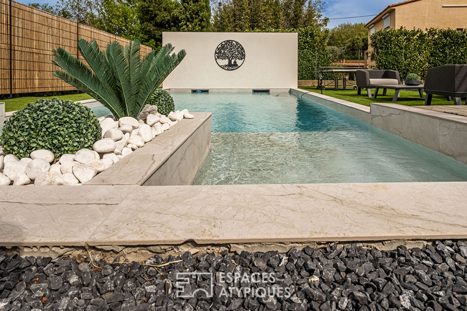 Superb contemporary villa with swimming pool and landscaped garden.