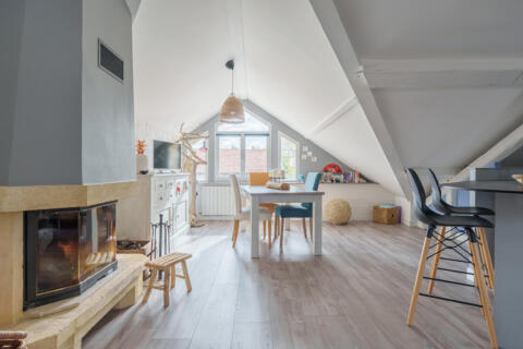 Appartement sous les toits à la charpente apparente