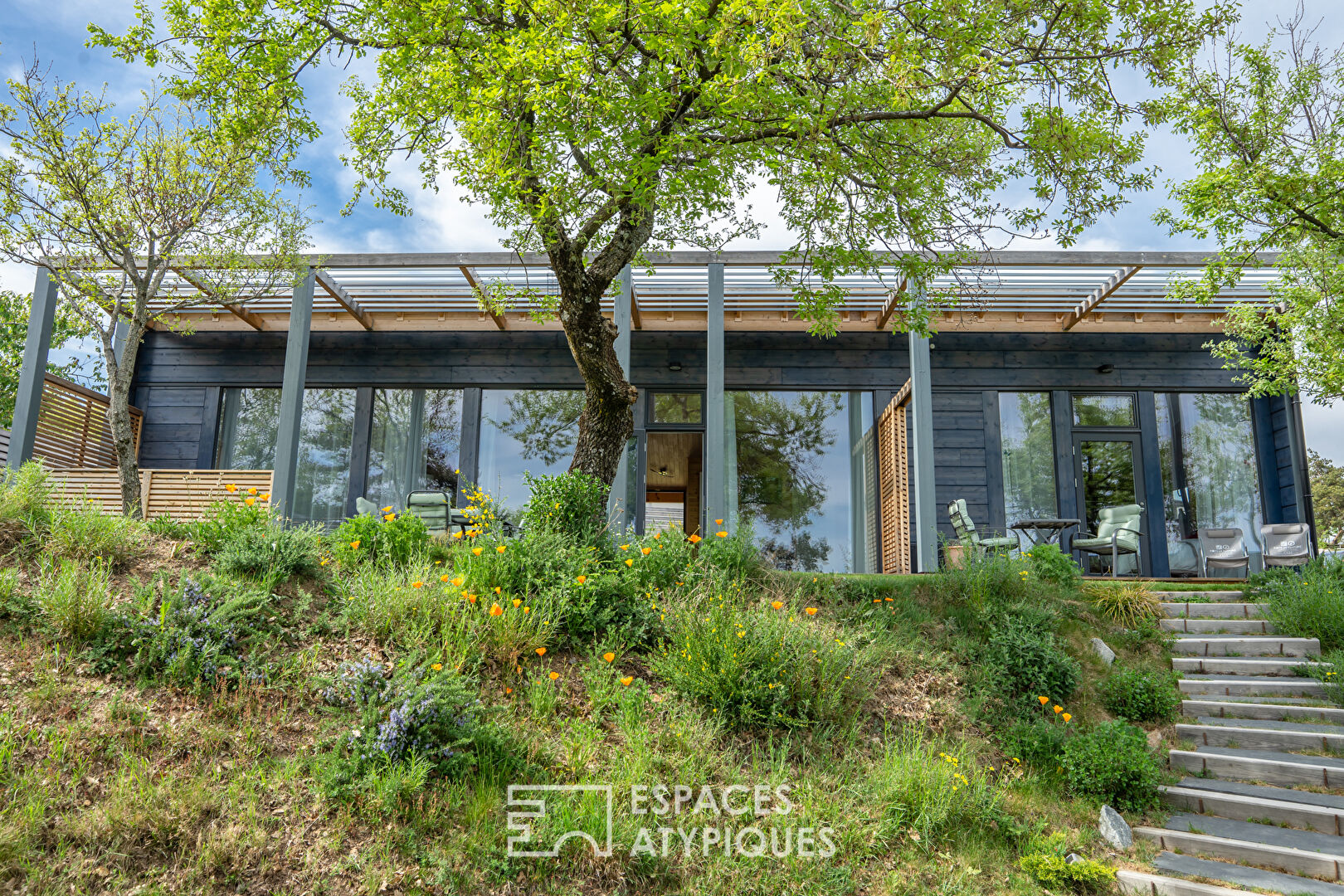 Contemporary wooden house with view